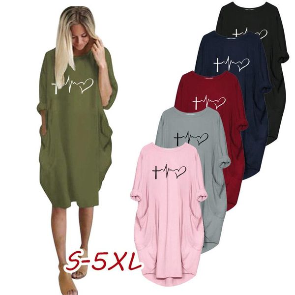 casual dresses heart ecg print woman's dress o-neck pocket oversized half sleeve tshirt knee-length women vestido de mujer, Black;gray
casual dresses heart ecg print woman's dress o-neck pocket oversized half sleeve tshirt knee-length women vestido de mujer, Black;gray