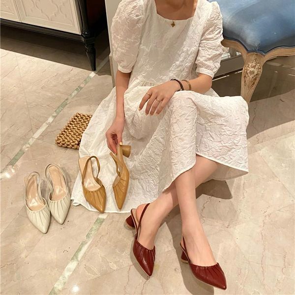 dress shoes 2021 pleated pump women vintage pointed toe slide fashion round heels back strap slingback sandals mules zapatos de mujer, Black
dress shoes 2021 pleated pump women vintage pointed toe slide fashion round heels back strap slingback sandals mules zapatos de mujer, Black