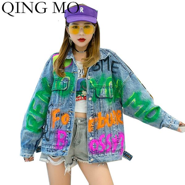 women's jackets qing mo fashion brand blue denim women colorful letter jacket female casual loose coat zqy3709, Black;brown
women's jackets qing mo fashion brand blue denim women colorful letter jacket female casual loose coat zqy3709, Black;brown
