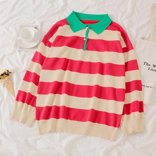 women's sweaters 2021 early autumn thin knitted women casual turn-down collar striped hit color loose pullovers female all match, White;black
women's sweaters 2021 early autumn thin knitted women casual turn-down collar striped hit color loose pullovers female all match, White;black