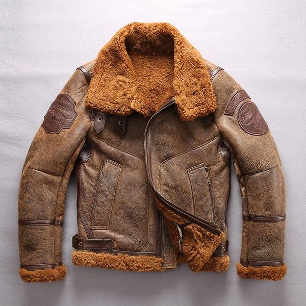men's leather & faux militaly b3 jacket winter real fur coat men genuine sheepskin shearling flight bomber motorcycle, Black
men's leather & faux militaly b3 jacket winter real fur coat men genuine sheepskin shearling flight bomber motorcycle, Black