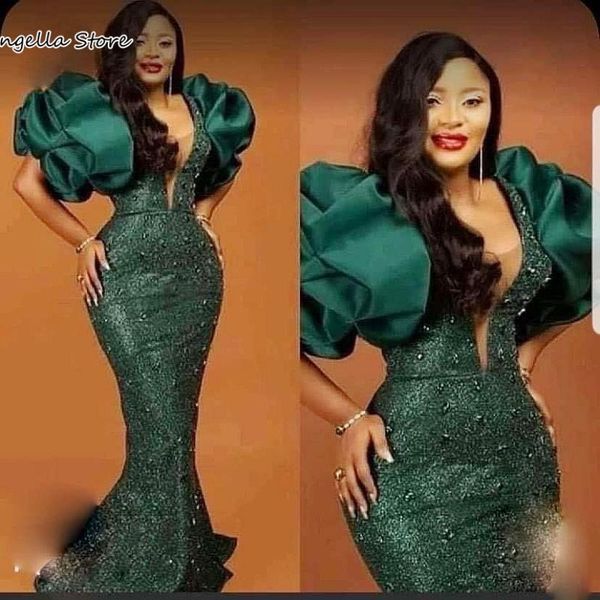 party dresses aso ebi dark green prom with puff sleeves beads sequined mermaid evening gowns plus size special occasion dress, White;black
party dresses aso ebi dark green prom with puff sleeves beads sequined mermaid evening gowns plus size special occasion dress, White;black
