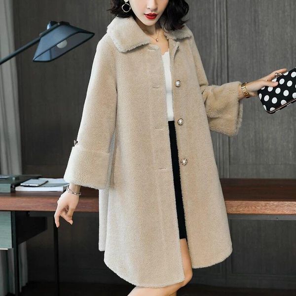 women's fur & faux 2021 winter women luxury genuine wool real overcoats korean thick warm pearl button medium length coats h243, Black
women's fur & faux 2021 winter women luxury genuine wool real overcoats korean thick warm pearl button medium length coats h243, Black