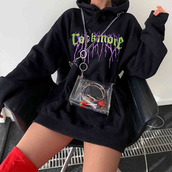 women hoodie 2021 hoody letter printing hooded long-sleeved sweatershirt female long bag jacket sweatshirt hip hop clothes, Black 
women hoodie 2021 hoody letter printing hooded long-sleeved sweatershirt female long bag jacket sweatshirt hip hop clothes, Black