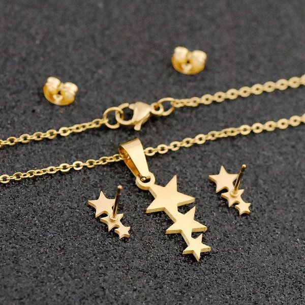 earrings & necklace simple gold color three star chain stainless steel women femme pentagram jewelry set daily accessories necklaces, Silver
earrings & necklace simple gold color three star chain stainless steel women femme pentagram jewelry set daily accessories necklaces, Silver