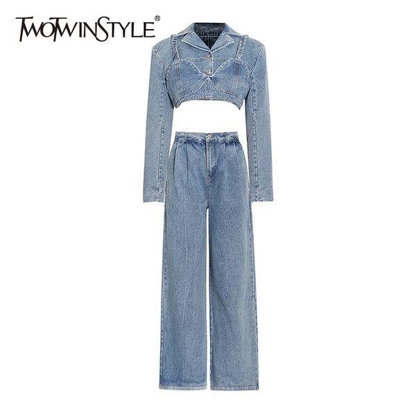 twotwinstyle casual denim set for female lapel long sleeve high waist wide leg pants high street sets female autumn 210517, White
twotwinstyle casual denim set for female lapel long sleeve high waist wide leg pants high street sets female autumn 210517, White
