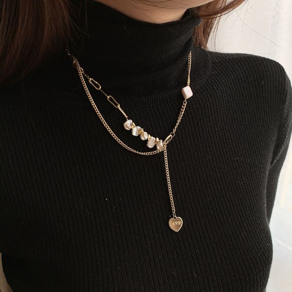 real gold electroplating irregular pearl love necklace fashion simple temperament clavicle chain fashion personality sweater chain women, Black
real gold electroplating irregular pearl love necklace fashion simple temperament clavicle chain fashion personality sweater chain women, Black