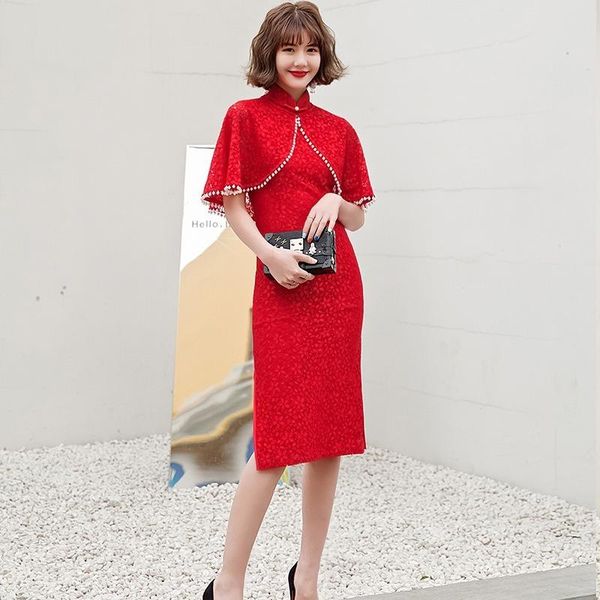 ethnic clothing autumn and winter cheongsam lace mid-length stand-up collar shawl fashion banquet temperament improved, Red
ethnic clothing autumn and winter cheongsam lace mid-length stand-up collar shawl fashion banquet temperament improved, Red