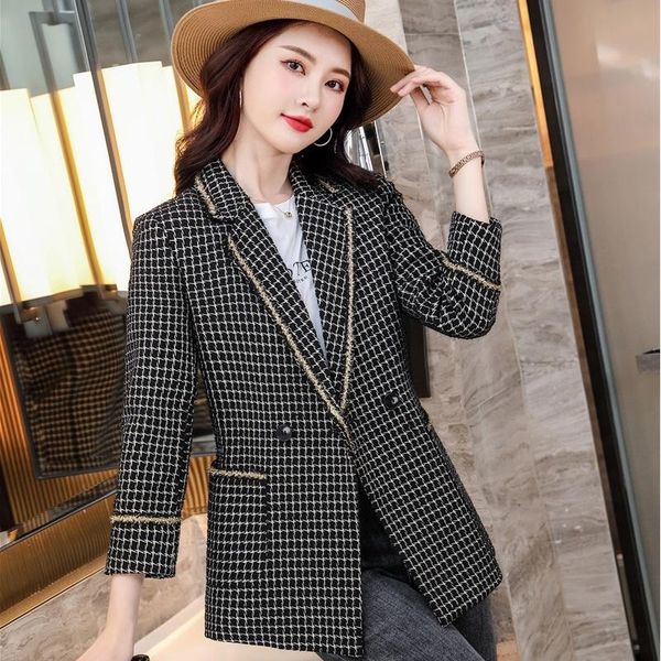 women's suits & blazers jacket fashion pockets black plaid coat ol styles autumn winter for women business work blaser outwear, White;black
women's suits & blazers jacket fashion pockets black plaid coat ol styles autumn winter for women business work blaser outwear, White;black
