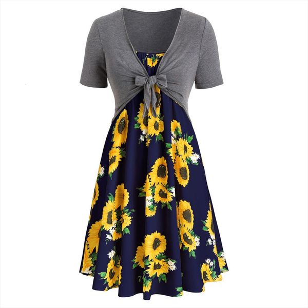 casual short sleeve bow women dress knot bandage sunflower print mini suit summer beach maxi, Black;gray
casual short sleeve bow women dress knot bandage sunflower print mini suit summer beach maxi, Black;gray