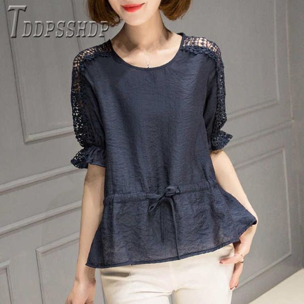 short sleeve casual plus size women blouse round neck hollow design female blouses women's & shirts, White
short sleeve casual plus size women blouse round neck hollow design female blouses women's & shirts, White