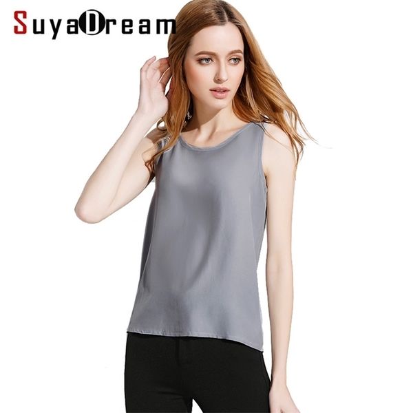 suyadream 100%silk crepe woman o neck tanks sleeveless solid shirt summer gray black pink wine 210705, White
suyadream 100%silk crepe woman o neck tanks sleeveless solid shirt summer gray black pink wine 210705, White