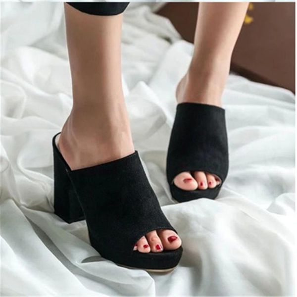 summer solid color female flock slippers square high heels black pink concise casual women mules shoes party slides
summer solid color female flock slippers square high heels black pink concise casual women mules shoes party slides