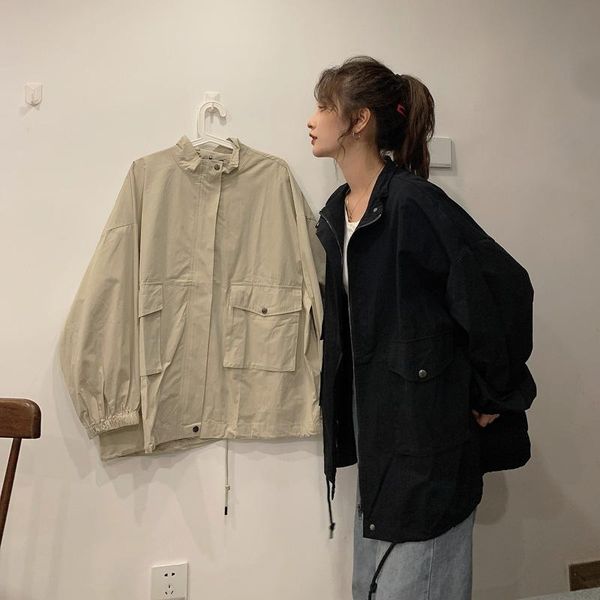 women's jackets 2021 spring and autumn loose stand-up collar solid color size casual tooling jacket female bat sleeves, Black;brown
women's jackets 2021 spring and autumn loose stand-up collar solid color size casual tooling jacket female bat sleeves, Black;brown