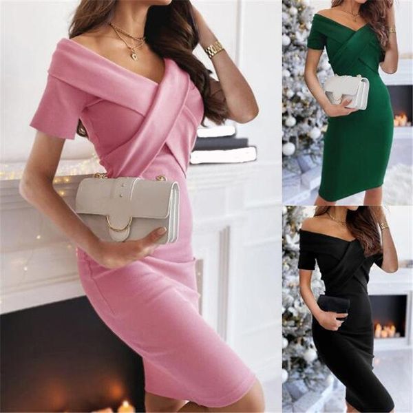 women summer solid color pencil dress cross v-neck short sleeve mid waist slim hips pullovers for office lady work casual dresses, Black;gray
women summer solid color pencil dress cross v-neck short sleeve mid waist slim hips pullovers for office lady work casual dresses, Black;gray