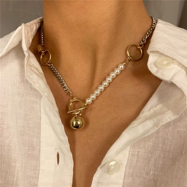 European Simple Imitation Pearl Chains Single Circle Iron Ball Metal Necklace Women OT Buckle Skirt Wear Jewelry Accessories Wholesale, Silver
European Simple Imitation Pearl Chains Single Circle Iron Ball Metal Necklace Women OT Buckle Skirt Wear Jewelry Accessories Wholesale, Silver