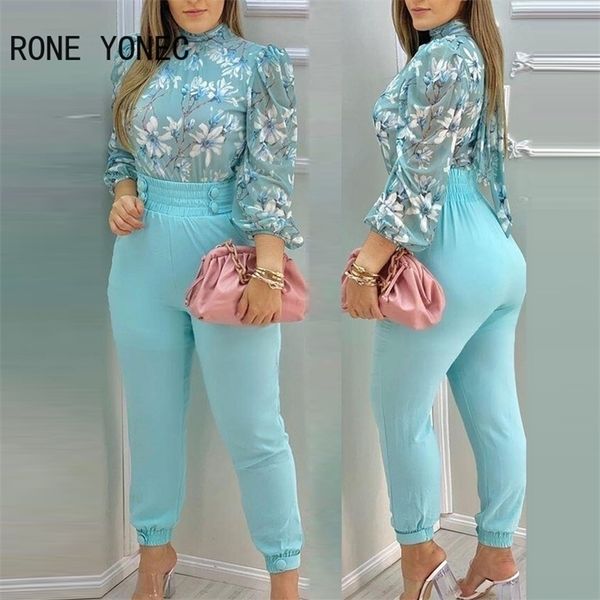 women floral print long sleeve blouse with pants suit sets summer vacation 220315, White
women floral print long sleeve blouse with pants suit sets summer vacation 220315, White
