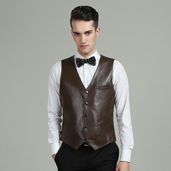 vest genuine leather men vintage waistcoat motorcycle biker real natural sheepskin brand casual fashion sleeveless jacket coat men's ve, Black;white
vest genuine leather men vintage waistcoat motorcycle biker real natural sheepskin brand casual fashion sleeveless jacket coat men's ve, Black;white