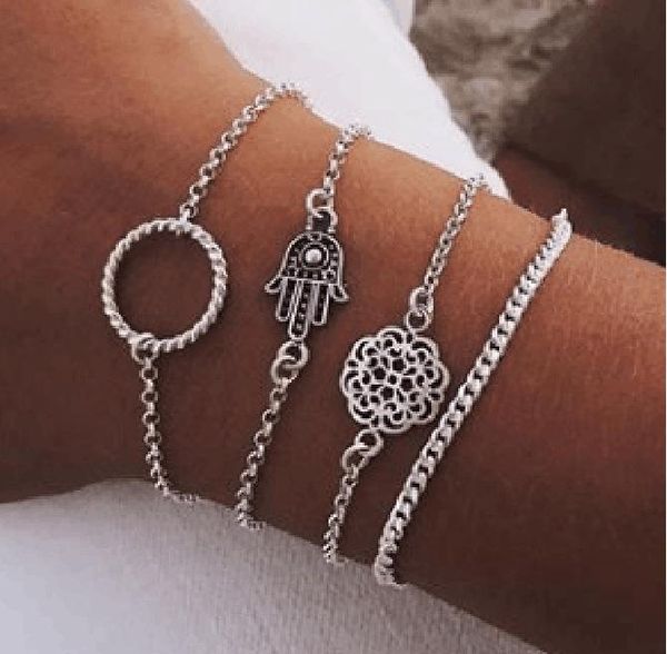 link, chain 2021 trend hollow bracelet pattern palm twist circle ladies personality wild set four sets, Black
link, chain 2021 trend hollow bracelet pattern palm twist circle ladies personality wild set four sets, Black
