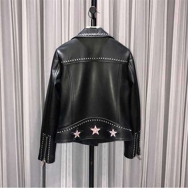 women's leather & faux spring autumn women short sheep skin jacket slim fashion punk outwear motorcycle casual coat, Black
women's leather & faux spring autumn women short sheep skin jacket slim fashion punk outwear motorcycle casual coat, Black