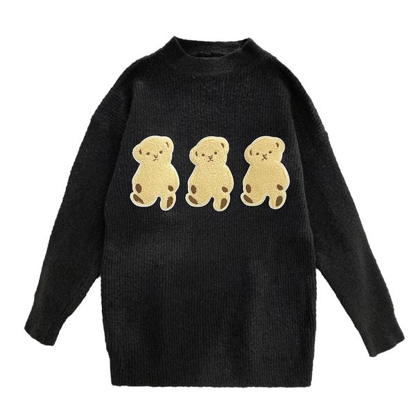 women sweater knitted pullovers long sleeve stand collar black white bear m0348 210514, White;black
women sweater knitted pullovers long sleeve stand collar black white bear m0348 210514, White;black