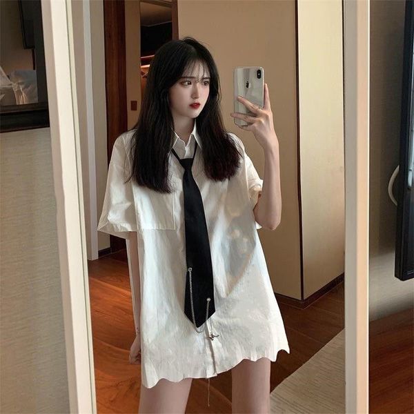 women's blouses & shirts handsome short-sleeved shirt female design sense niche 2021 summer punk goth tie korean loose jk cool blouse, White
women's blouses & shirts handsome short-sleeved shirt female design sense niche 2021 summer punk goth tie korean loose jk cool blouse, White