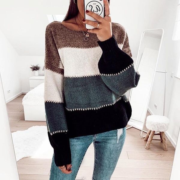 women's sweaters colorblock striped long sleeve pullovers sweater 2021 female elegant o-neck winter warm clothes, White;black
women's sweaters colorblock striped long sleeve pullovers sweater 2021 female elegant o-neck winter warm clothes, White;black