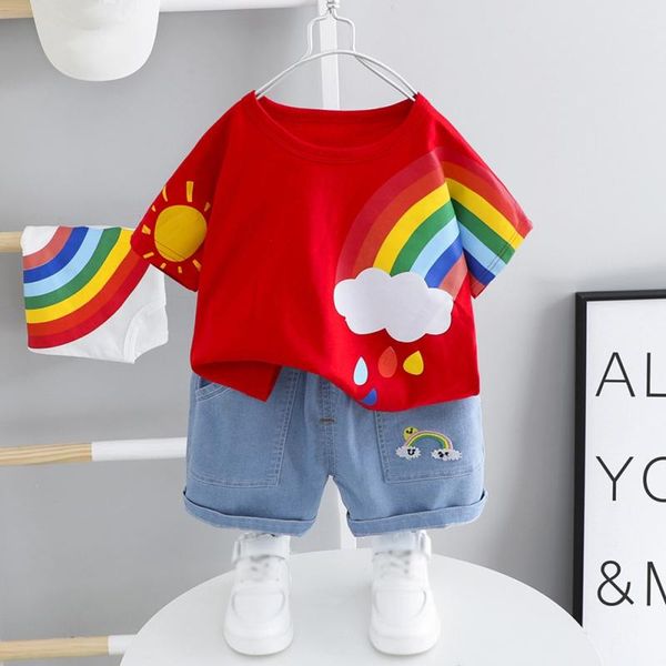 clothing sets kids boy cartoon summer short-sleeved shorts two-piece rainbow printed t-shirt denim casual baby suit, White
clothing sets kids boy cartoon summer short-sleeved shorts two-piece rainbow printed t-shirt denim casual baby suit, White