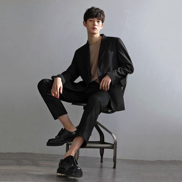 men's suit british style casual blazer jacket korean fashion slim formal coat single breasted handsome black clothes, White;black
men's suit british style casual blazer jacket korean fashion slim formal coat single breasted handsome black clothes, White;black