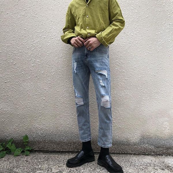 / men's wear 2021 spring summer denim trousers for male korean trendy hole all-match ankle-length jeans 9y1685, Blue
/ men's wear 2021 spring summer denim trousers for male korean trendy hole all-match ankle-length jeans 9y1685, Blue