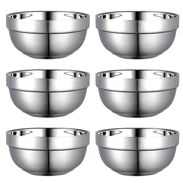 bowls onzon 6pcs double-layer stainless steel dining anti-scald rice home (13cm)