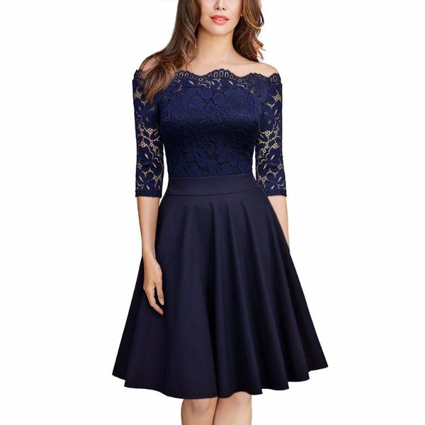casual dresses women's vintage elegant slash neck off shoulder 2/3 sleeve lace contrast swing cocktail party dress, Black;gray
casual dresses women's vintage elegant slash neck off shoulder 2/3 sleeve lace contrast swing cocktail party dress, Black;gray