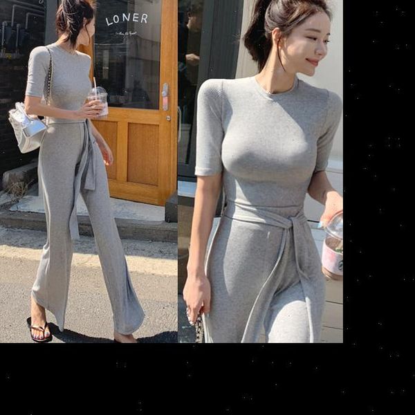 female grey fitness women tracksuits two pieces sets summer cotton t shirt set wide legged pants casual high waist, Gray
female grey fitness women tracksuits two pieces sets summer cotton t shirt set wide legged pants casual high waist, Gray