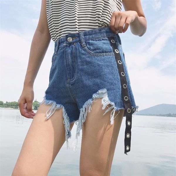 women's shorts metal ring hair edge irregular high waist big hole solid color casual cotton jeans woman wear out, White;black
women's shorts metal ring hair edge irregular high waist big hole solid color casual cotton jeans woman wear out, White;black