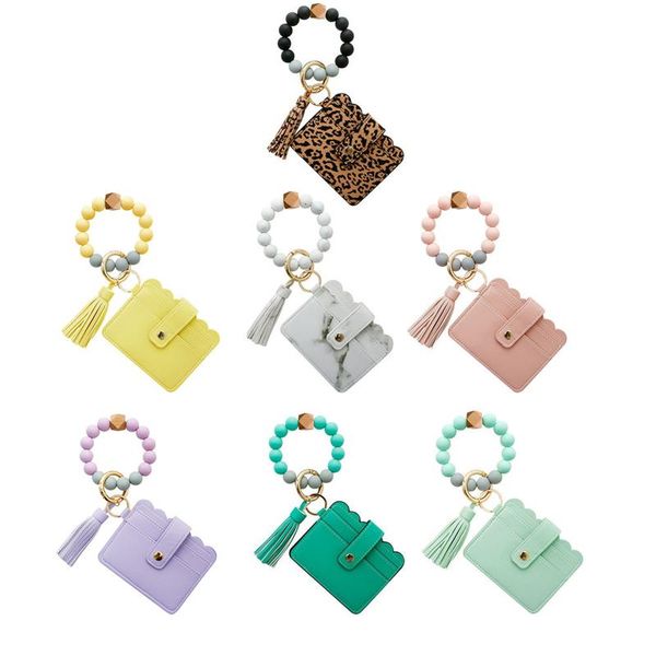 card holders key case portable metal ring chain buckle with beaded bracelet and bag for kids adults, Brown;gray
card holders key case portable metal ring chain buckle with beaded bracelet and bag for kids adults, Brown;gray