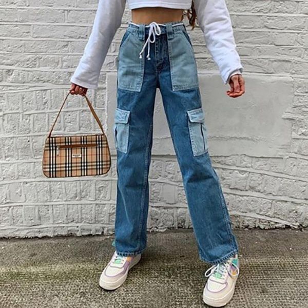 women's jeans street shooting color contrast stitching pocket high waist straight women jean vintage femme clothing uncl, Blue
women's jeans street shooting color contrast stitching pocket high waist straight women jean vintage femme clothing uncl, Blue