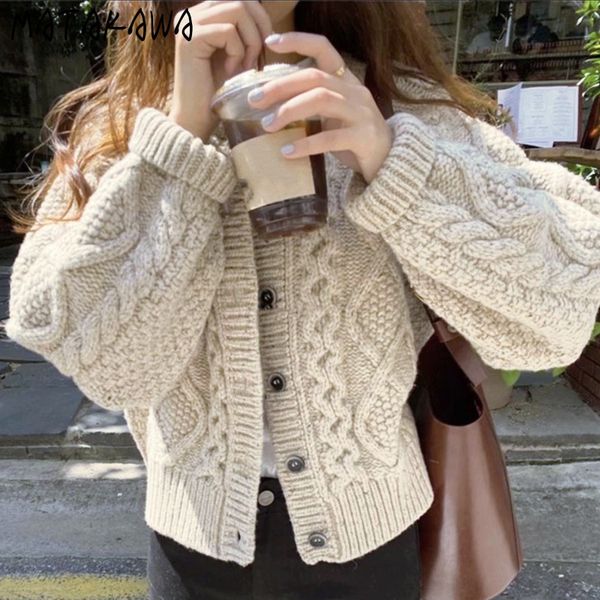 single-breasted twist pattern thick long-sleeved knitted cardigan korean chic retro round neck sweater women coat 210506, White
single-breasted twist pattern thick long-sleeved knitted cardigan korean chic retro round neck sweater women coat 210506, White