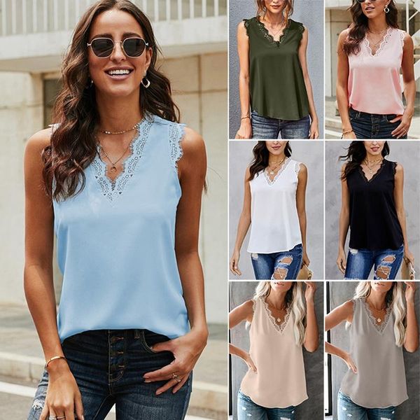 women's t-shirt summer women fashion deep v lace stitching sleeveless vest tanks, White
women's t-shirt summer women fashion deep v lace stitching sleeveless vest tanks, White