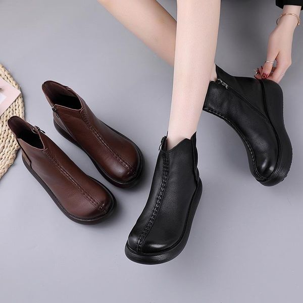 boots 2021 short women's antiskid autumn and winter hand made british style retro thick bottomed, Black