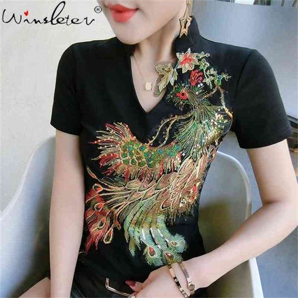 cotton t-shirts casual phoenix sequined tee summer female short sleeve v neck t shirt women clothing t03719b 210406, White
cotton t-shirts casual phoenix sequined tee summer female short sleeve v neck t shirt women clothing t03719b 210406, White