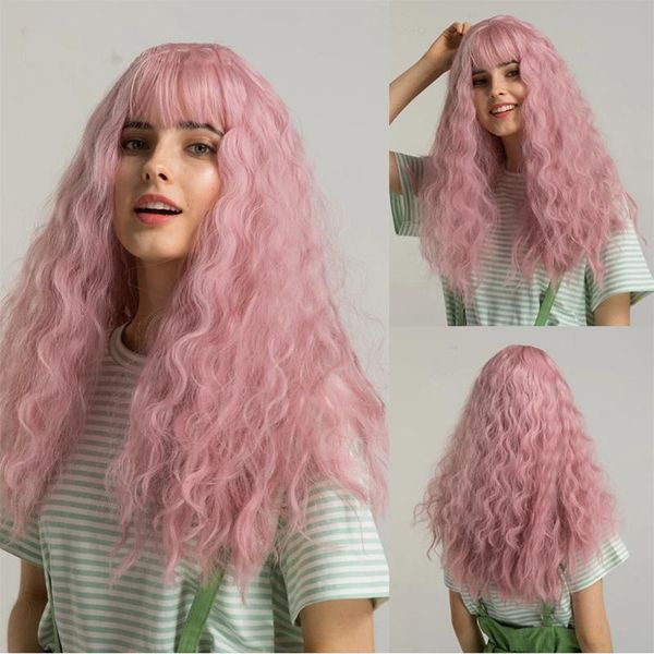 synthetic wigs ash long pink full machine made with bangs wig cosplay curly water natural wave glueless for women hair, Black
synthetic wigs ash long pink full machine made with bangs wig cosplay curly water natural wave glueless for women hair, Black