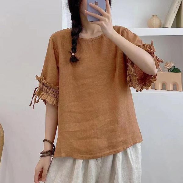 women's blouses & shirts johnature summer linen ruffles women 2021 vintage loose solid color o-neck simple female, White
women's blouses & shirts johnature summer linen ruffles women 2021 vintage loose solid color o-neck simple female, White
