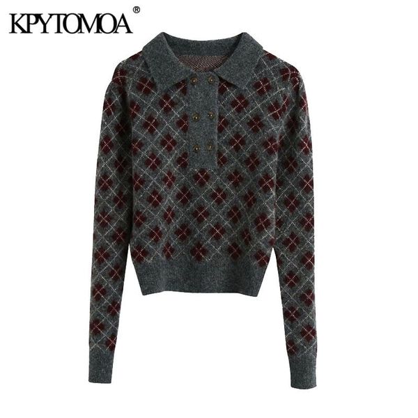 women fashion with argyle cropped knitted sweater vintage lapel collar long sleeve female pullovers chic 210416, White;black
women fashion with argyle cropped knitted sweater vintage lapel collar long sleeve female pullovers chic 210416, White;black