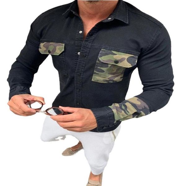 men's casual shirts men slim denim shirt loose jacket stitching collar camouflage patchwork long sleeve male, White;black
men's casual shirts men slim denim shirt loose jacket stitching collar camouflage patchwork long sleeve male, White;black