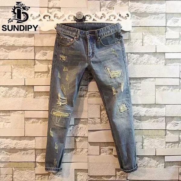 men's jeans icclek ripped trousers nine-point summer slim-fit feet pants thin baggy men, Blue
men's jeans icclek ripped trousers nine-point summer slim-fit feet pants thin baggy men, Blue