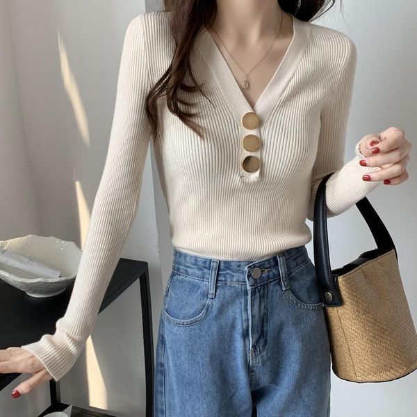 women's sweaters women clothes v-neck sweater metal buttons han edition tight fashion knitting wear female show slim, White;black
women's sweaters women clothes v-neck sweater metal buttons han edition tight fashion knitting wear female show slim, White;black