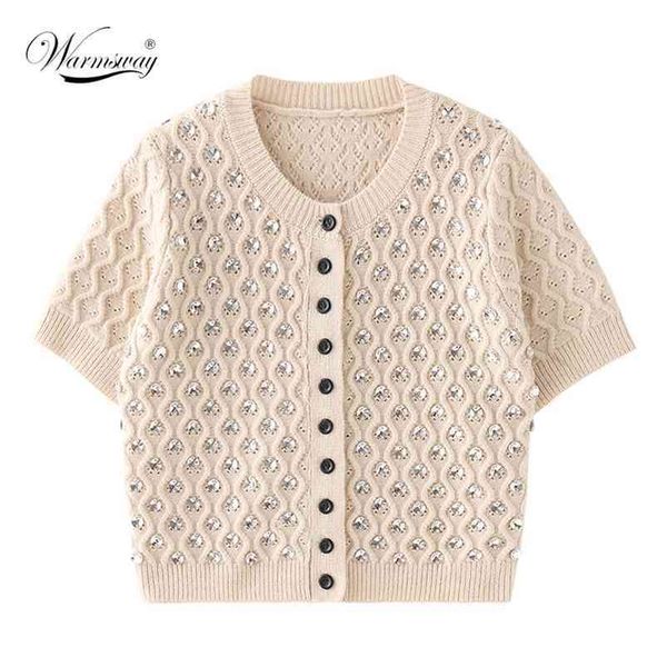 luxury diamond beading knitted cardigan women o-neck single breasted sweaters ladies summer casual t-shirt female b-098 210522, White
luxury diamond beading knitted cardigan women o-neck single breasted sweaters ladies summer casual t-shirt female b-098 210522, White