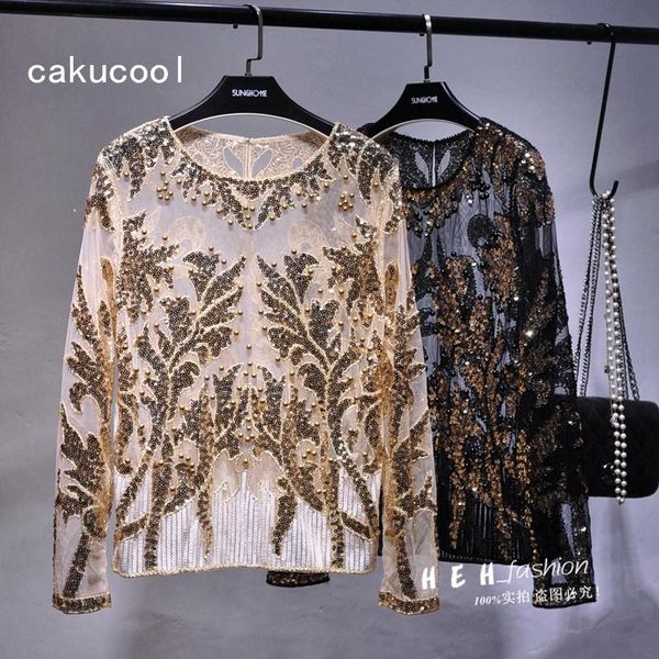 women's blouses & shirts cakucool transparent long sleeve blouse sequined beading floral o-neck see-through elegant blusas female, White
women's blouses & shirts cakucool transparent long sleeve blouse sequined beading floral o-neck see-through elegant blusas female, White