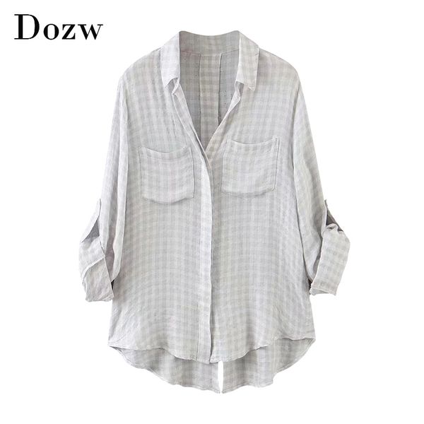 casual plaid blouse women loose long sleeve back split tunic turn down collar ladies office shirt with pockets 210414, White
casual plaid blouse women loose long sleeve back split tunic turn down collar ladies office shirt with pockets 210414, White