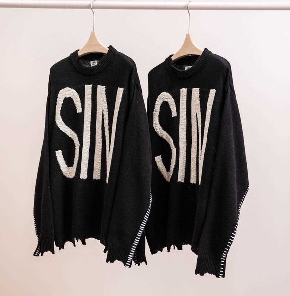 men's sweaters saint michael 21aw autumn winter sin letter loose damage pullover wool sweater, White;black
men's sweaters saint michael 21aw autumn winter sin letter loose damage pullover wool sweater, White;black